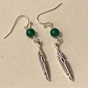 NEW Malachite crystal feather earrings